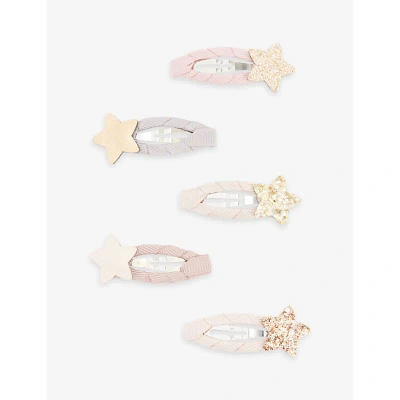 Mimi & Lula Kids' Star Sparkle Glitter-embellished Set Of Five Woven Hair Clips In By The Seaside