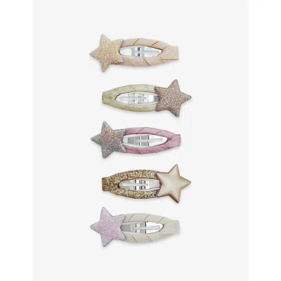 Mimi & Lula Kids' Stellina Star Set Of Five Hair Clips Shimmer In Brown