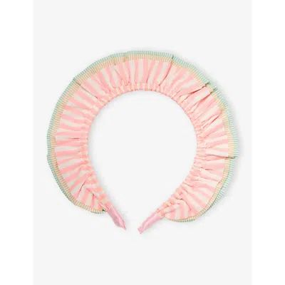 Mimi & Lula Kids' Stripe-print Ruffle-trim Woven Headband In Pink Multi