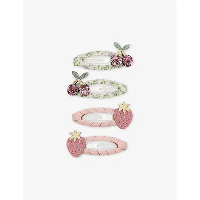Mimi & Lula Kids' Summer Fruit Set Of Four Fabric Hair Clips In Multi