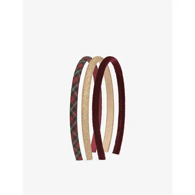 Mimi & Lula Kids' Red Tartan Alice Headbands Pack Of Three In Multi