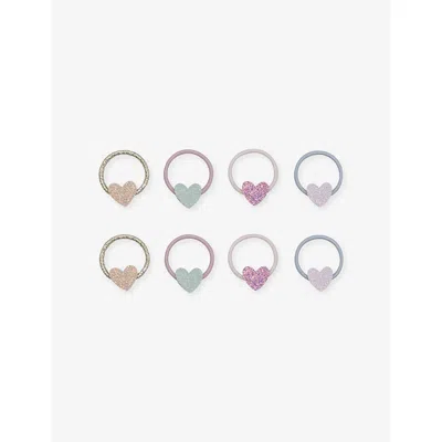 Mimi & Lula Teeny Heart Set Of Five Woven Hair Ties Pastels In Multi