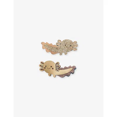 Mimi & Lula Kids' Ti Axolotl Set Of Two Woven Hair Clips In Gold