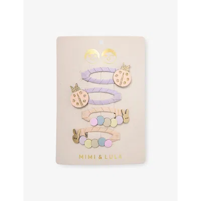 Mimi & Lula Kids' Ti Ladybird And Caterpillar Set Of Four Fabric Hair Clips In Multi