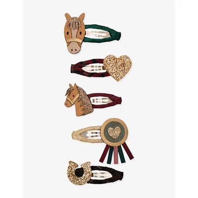 Mimi & Lula Kids' Pony Pals Set Of Five Hair Clips Multi In Gold