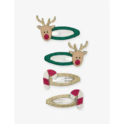 Mimi & Lula Kids' Rudolph And Candy Cane Pack Of Four Hair Clips Multi In Gold