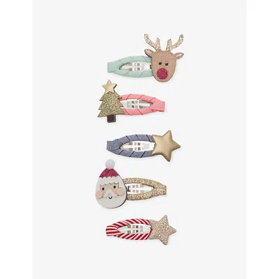 Mimi & Lula Kids' Santa And Rudolph Pack Of Five Mini Hair Clips Multi