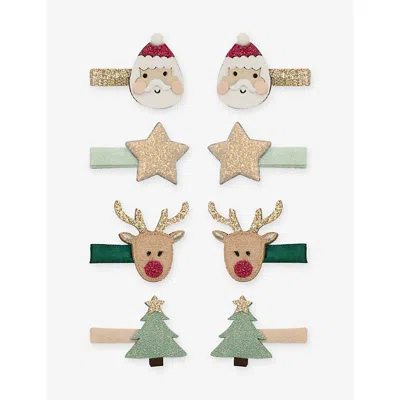 Mimi & Lula Kids' Ti Santa And Rudolph Set Of Eight Hair Clips In Multi