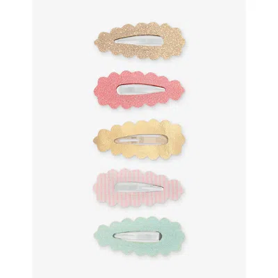 Mimi & Lula Kids' Ti Scalloped-edge Set Of Five Hair Clips In Multi