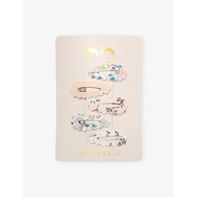 Mimi & Lula Kids' Ti Scalloped Floral Clic Clacs Pack Of Five Mini Hair Clips In Pink