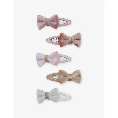 Mimi & Lula Kids' Tinke Velvet Bow Hair Clips Set Of Five Pink Mult In Multi