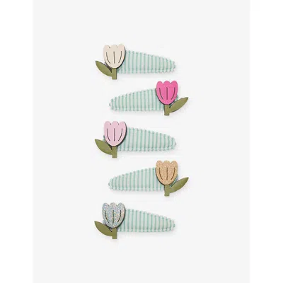 Mimi & Lula Kids' Tulip Set Of Five Fabric Hair Clips In Multi