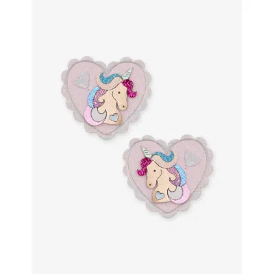 Mimi & Lula Kids' Unicorn Heart Woven Hair Clips In Pink