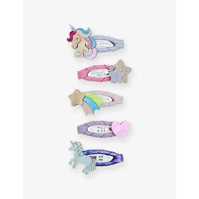 Mimi & Lula Kids' Unicornland Set Of Five Woven Hair Clips Bright Mult In Multi