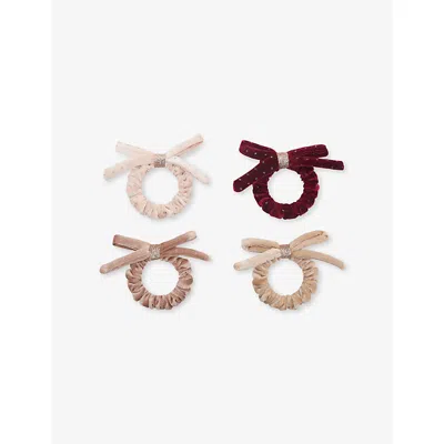 Mimi & Lula Kids' Velvet Bow Hair Scrunchies Pack Of Four Mult In Multi