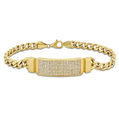 Mimi & Max 1 1/10ct Tdw Diamond Bar Curb Link Men's Bracelet 14k Yellow Gold - 8 In