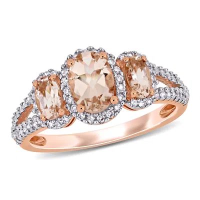 Mimi & Max 1 1/10ct Tgw Morganite 1/3ct Tw Diamond 3-stone Split Shank Ring 14k Rose Gold In Pink