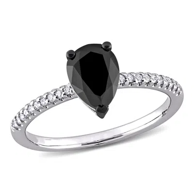 Mimi & Max 1 1/10ct Tw Pear And Round-cut Black And White Diamond Teardrop Engagement Ring In 14k White Gold