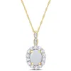 Mimi & Max 1 1/2 Ct Tgw Oval Shape Opal And White Topaz And Diamond Accent Halo Pendant With Chain In 14k Yello In Yellow