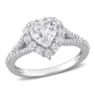 Mimi & Max 1 1/2ct Dew Created Moissanite Heart Halo Engagement Ring In Sterling Silver In White
