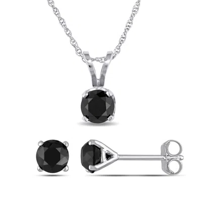 Mimi & Max 1 1/2ct Tdw Black Diamond 2-pc Set Of Solitaire Jewelry 10k White Gold