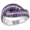 Mimi & Max 1 1/2ct Tgw Amethyst-africa And Rose De France Triple Row Twist Ring In Sterling Silver In Multi