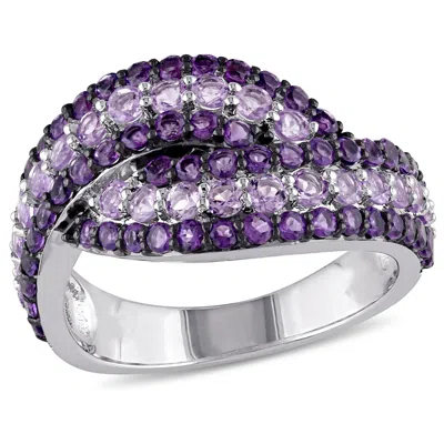 Mimi & Max 1 1/2ct Tgw Amethyst-africa And Rose De France Triple Row Twist Ring In Sterling Silver In Multi