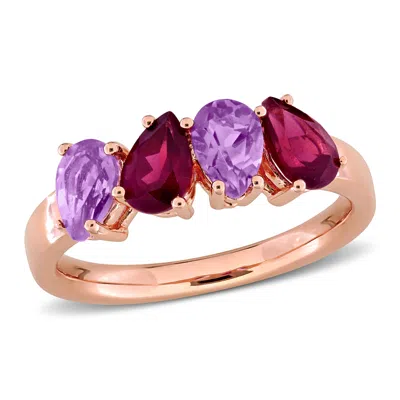 Mimi & Max 1 1/2ct Tgw Amethyst And Rhodolite 4-stone Ring In Rose Plated Sterling Silver In Purple