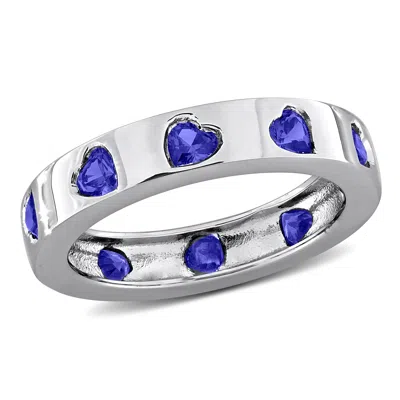 Mimi & Max 1 1/2ct Tgw Created Blue Sapphire Heart Eternity Ring In Sterling Silver
