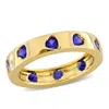Mimi & Max 1 1/2ct Tgw Created Blue Sapphire Heart Eternity Ring Yellow Silver