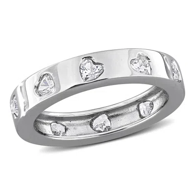 Mimi & Max 1 1/2ct Tgw Created White Sapphire Heart Eternity Ring In Sterling Silver In Metallic