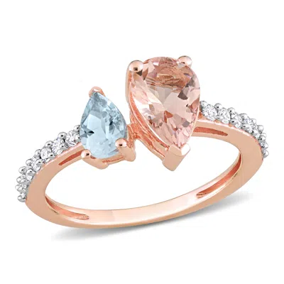 Mimi & Max 1 1/2ct Tgw Pear-cut Morganite Aquamarine And 1/5ct Tw Diamond Ring In 14k Rose Gold In Multi