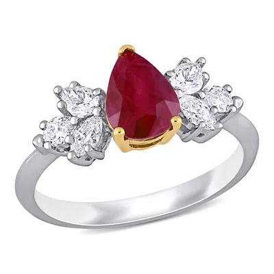 Mimi & Max 1 1/2ct Tgw Pear Ruby 1/2ct Tdw Diamond Ring 14k White Yellow Gold In Multi