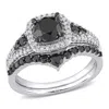 Mimi & Max 1 1/2ct Tw Black And White Diamond Bridal Ring Set In 10k White Gold In Black