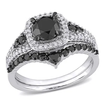 Mimi & Max 1 1/2ct Tw Black And White Diamond Bridal Ring Set In 10k White Gold