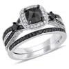 Mimi & Max 1 1/2ct Tw Black And White Multi-shape Diamond Split Shank Bridal Set In Sterling Silver In Black