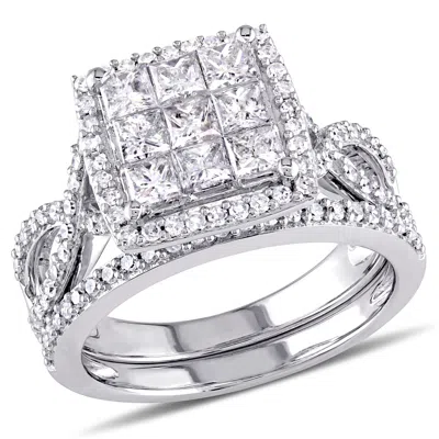 Mimi & Max 1 1/2ct Tw Princess Cut Halo Diamond Bridal Set In 10k White Gold