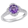 Mimi & Max 1 1/3ct Tgw Amethyst 1/4ct Tw Diamond Quatrefoil Ring 14k White Gold In Purple