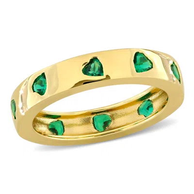 Mimi & Max 1 1/3ct Tgw Created Emerald Heart Eternity Ring In Yellow Plated Sterling Silver In Green