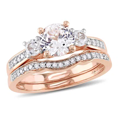 Mimi & Max 1 1/3ct Tgw Created White Sapphire And 1/8ct Tw Diamond Bridal Ring Set 10k Rose Gold