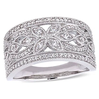 Mimi & Max 1 1/3ct Tgw Created White Sapphire Filigree Ring 10k White Gold In Silver