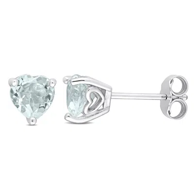 Mimi & Max 1 1/3ct Tgw Heart Shape Aquamarine Stud Earrings In Sterling Silver In Blue