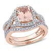 Mimi & Max 1 1/3ct Tgw Morganite And 1/4ct Tdw Diamond Crossover Bridal Ring Set In 10k Rose Gold In Gold