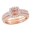Mimi & Max 1 1/3ct Tgw Morganite Created White Sapphire Bridal Set In Pink Silver In Pink