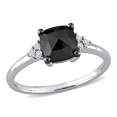 Mimi & Max 1 1/3ct Tw Cushion Cut Black White Diamond Engagement Ring 14k White Gold