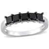 Mimi & Max 1 1/4ct Tdw Princess Cut Black Diamond Semi-eternity Ring 10k White Gold In Black