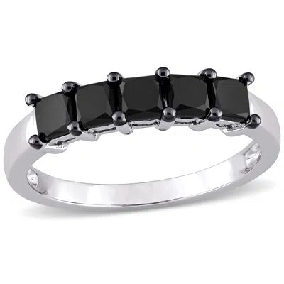 Mimi & Max 1 1/4ct Tdw Princess Cut Black Diamond Semi-eternity Ring 10k White Gold