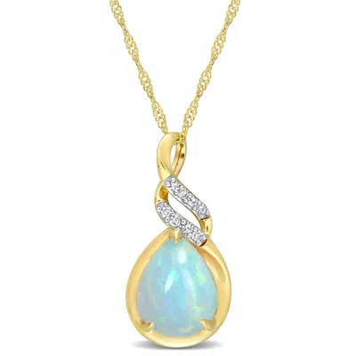 Mimi & Max 1 1/5 Ct Tgw Ethiopian Blue Opal And Diamond Accent Twist Pendant With Chain In 10k Yellow Gold