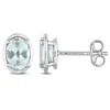 Mimi & Max 1 1/5ct Tgw Aquamarine Bezel Style Oval Stud Earrings In Sterling Silver In Blue