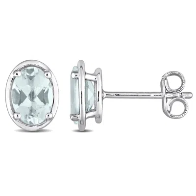 Mimi & Max 1 1/5ct Tgw Aquamarine Bezel Style Oval Stud Earrings In Sterling Silver In Blue